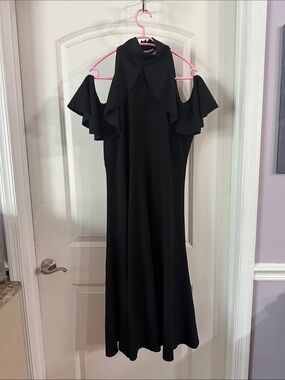 NEW Tracy Reese Long Black High Neck Off the Shoulder Ruffle Dress - Size L